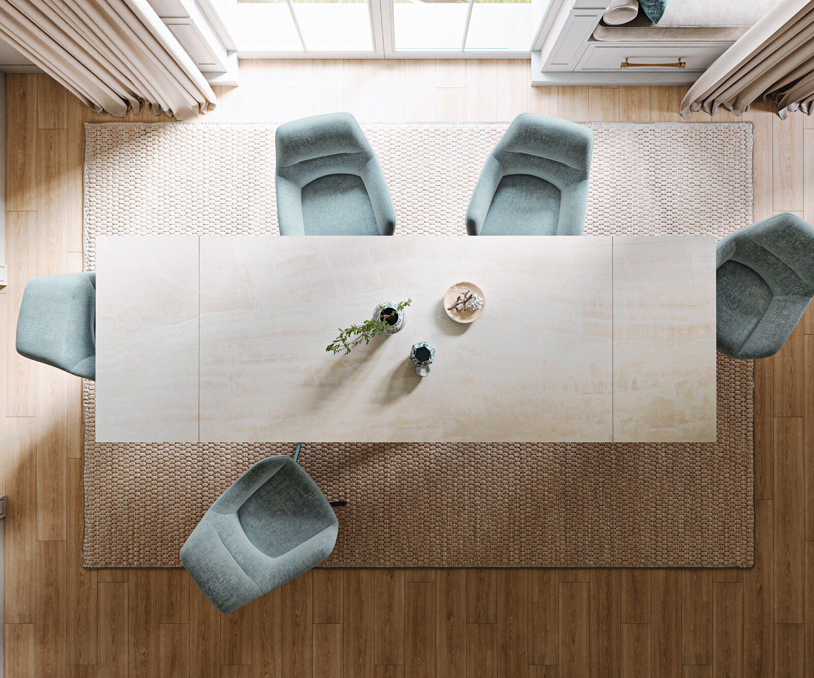 Eettafel Edge 200-300x100 cm keramiek Onyx Champagne kruisframe rechthoek roestvrij staal grafiet uittrekbaar 6