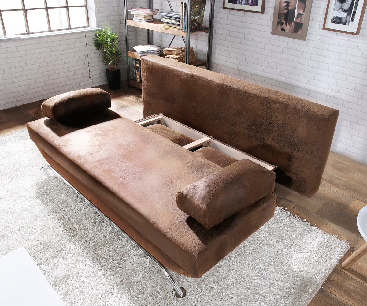 Slaapbank Cady bruin 200x90 slaapfunctie antieke optiek bedlade  4 Slaapbank Cady bruin 200x90 slaapfunctie antieke optiek bedlade  4