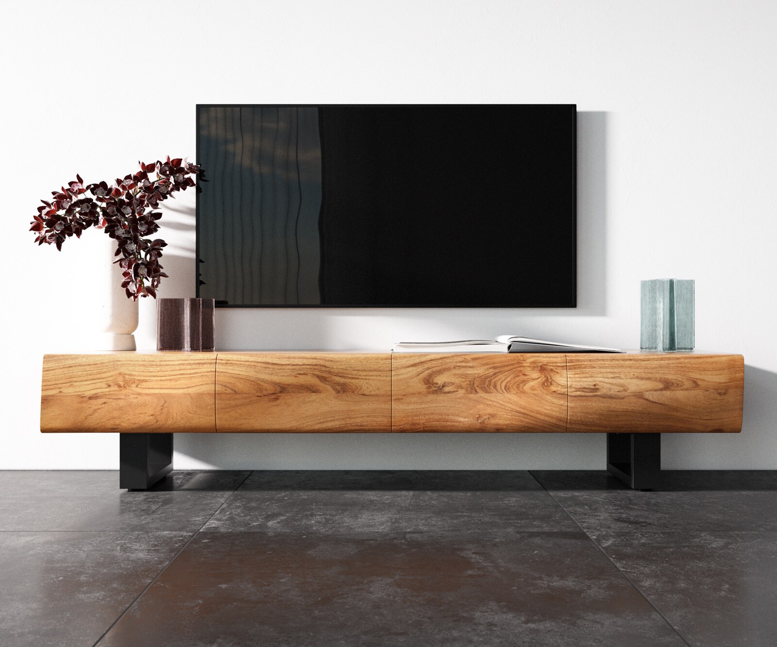 TV-meubel New Live-Edge 175 cm acacia natuur 4 deuren met metalen sledepoten zwart 3