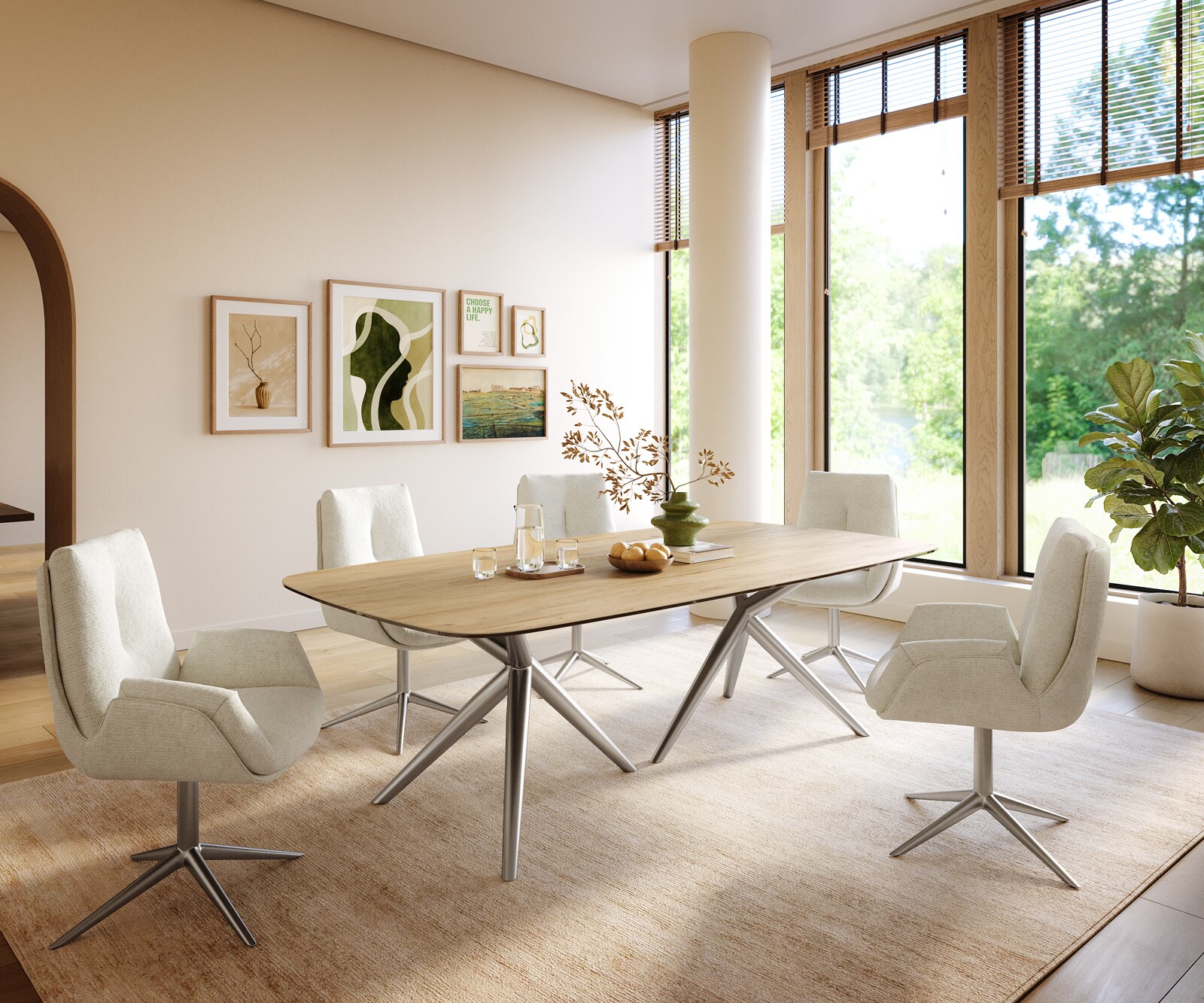 Eettafel Edge Boot 240x120 cm Keramiek Laminam® Sabbia Eichefarbig Estelar rond Roestvrij staal 6