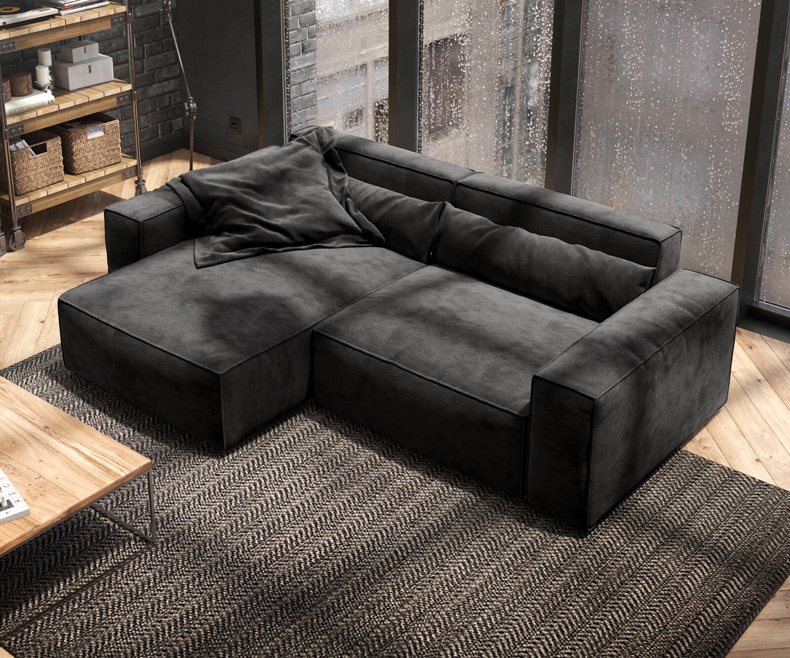 Hoekbank Sirpio 230x155 cm microvezel zwart recamiere variabele 3