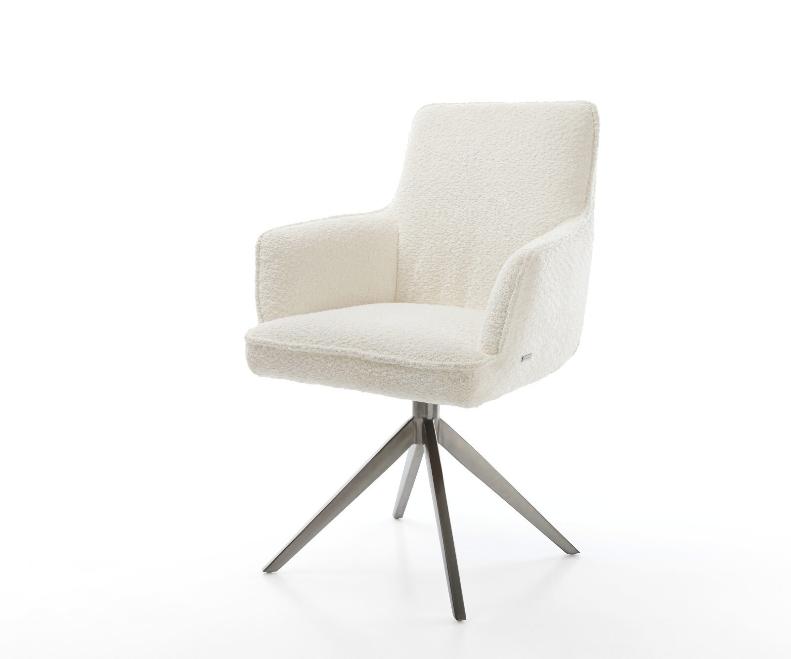 Draaistoel Heira-Flex met armleuning bouclé wit kruisframe breed grafiet 360° draaibaar rocker-functie pocketveer kern
