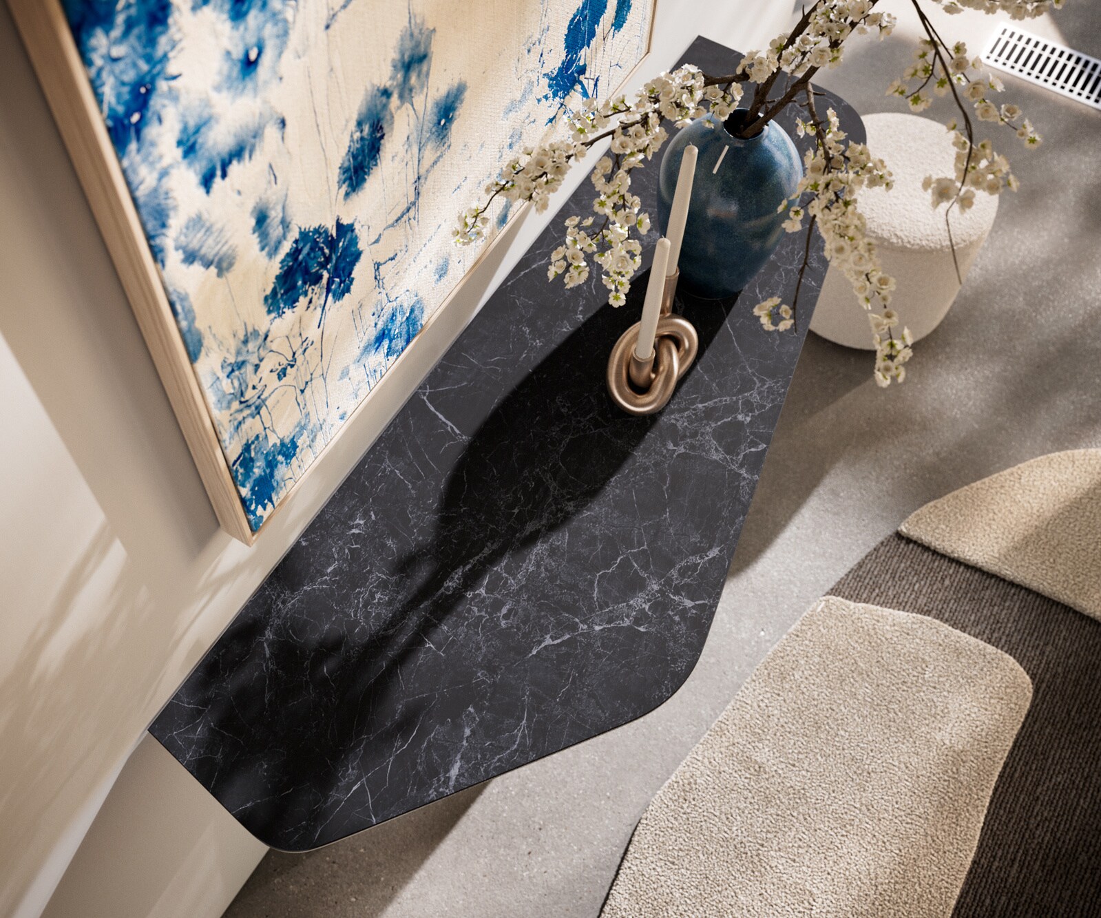 Consoletafel Edge Polygonaal 140x50 cm Keramiek Laminam® Nero Greco Anthrazit Zentharo Metaal Zwart 5