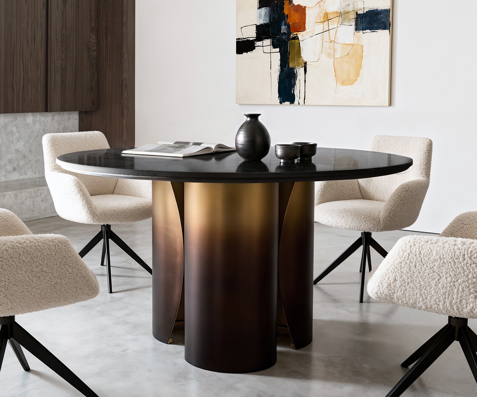 Eettafel Adenza rond 140x140 cm marmer zwart goud metaal goud fusion afwerking