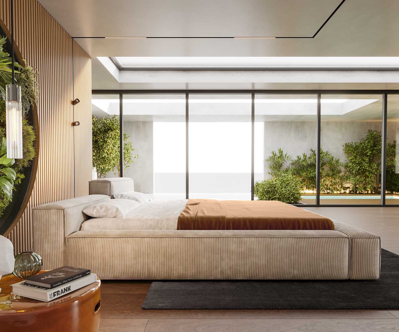 Bedframe-gestoffeerd Kalinea 140x200 cm Cord Beige 3