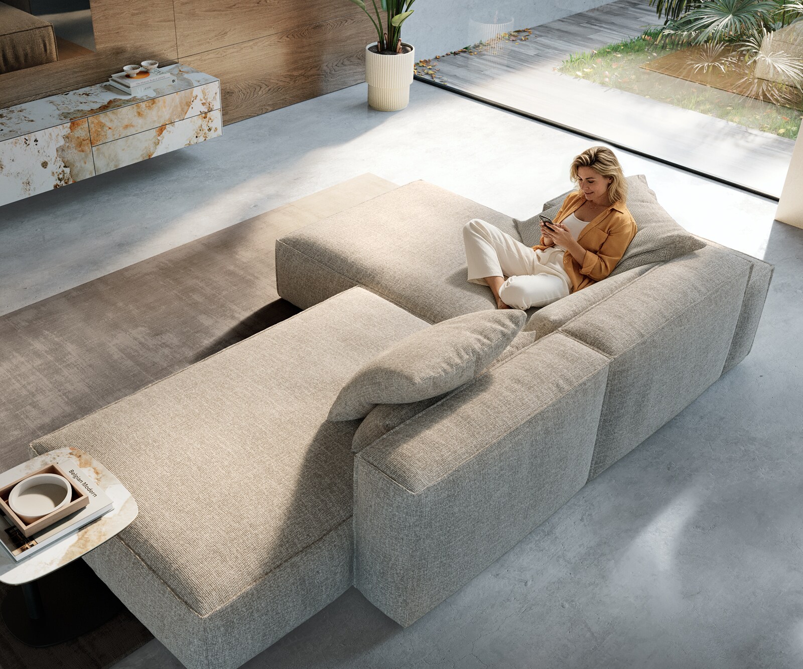 Hoekbank Freestyle Cozy 310x200 cm Geweven stof zacht beige 1