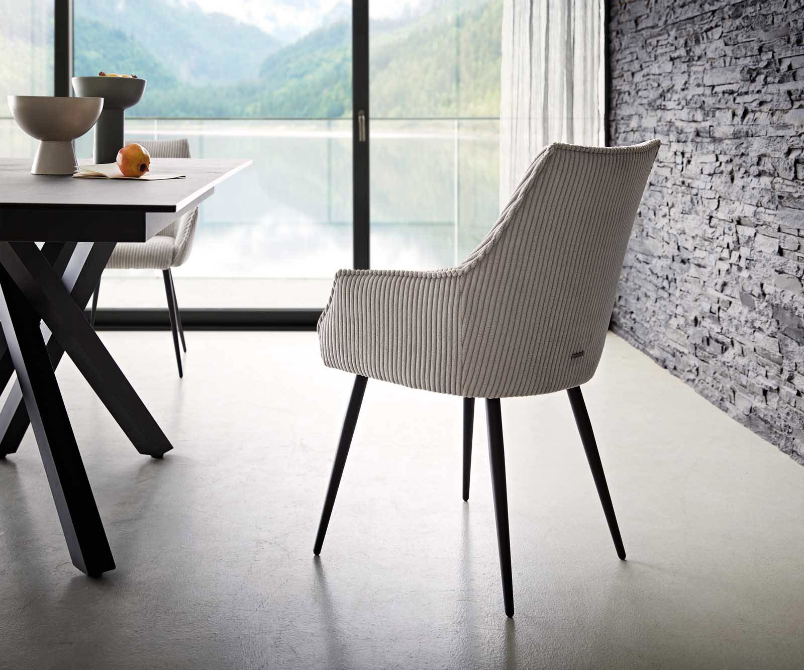 Eetkamerstoel Alja-Flex met armleuning koord zilver grijs 4-poot conisch zwart pocketveer kern 4 Eetkamerstoel Alja-Flex met armleuning koord zilver grijs 4-poot conisch zwart pocketveer kern 4