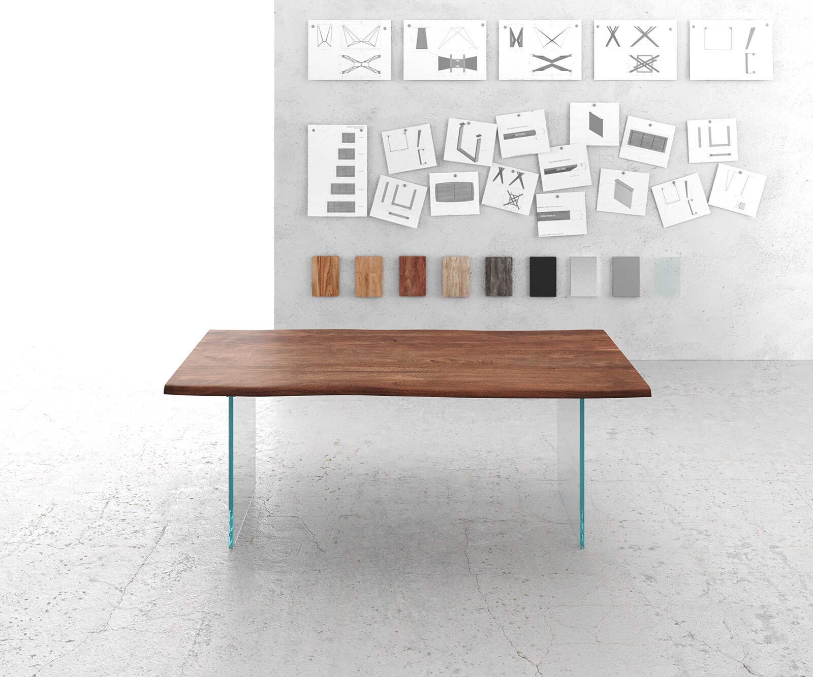 Eettafel Edge 200x100 acacia bruin glas frame Live-Edge 1