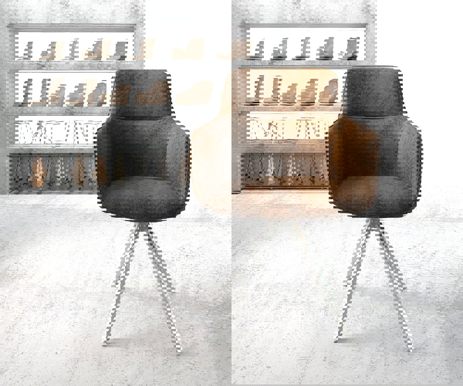 Draaistoel Pejo-Flex bruin antiek kruisframe hoekig roestvrij staal 180° draaibaar 1 Draaistoel Pejo-Flex bruin antiek kruisframe hoekig roestvrij staal 180° draaibaar 1