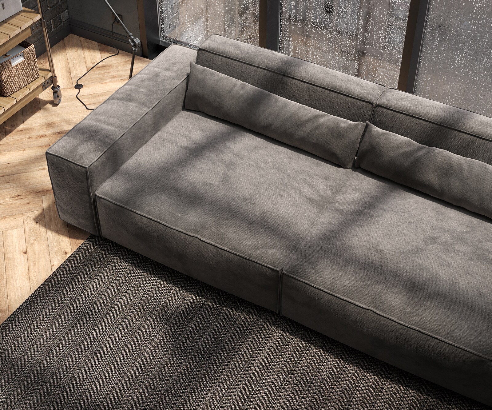 Big-sofa Sirpio XL 270x130 cm microvezel kaki bruin met kruk 6