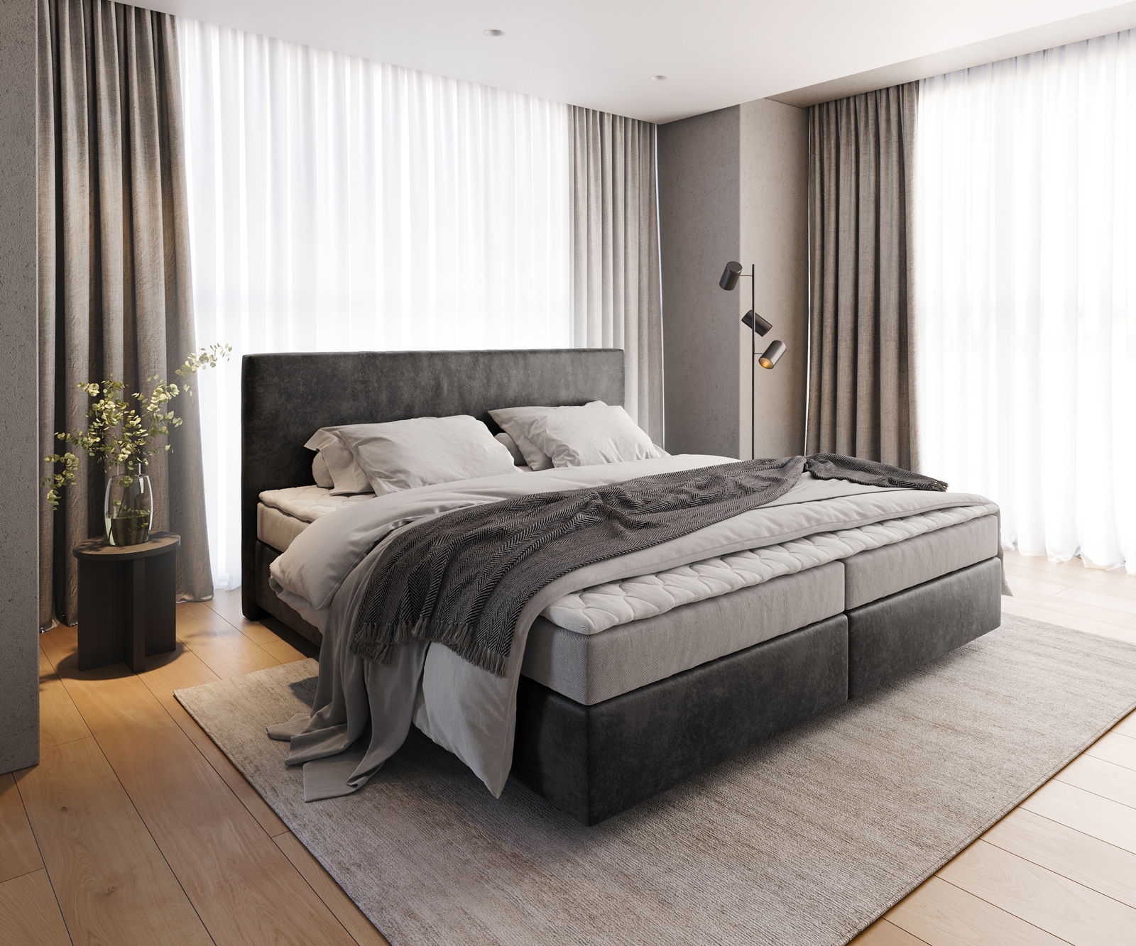 Boxspringbed Dream-Well Microvezel Antraciet Vintage 200x200 cm met Bonell-matras en PU-topper Boxspringbed Dream-Well Microvezel Antraciet Vintage 200x200 cm met Bonell-matras en PU-topper