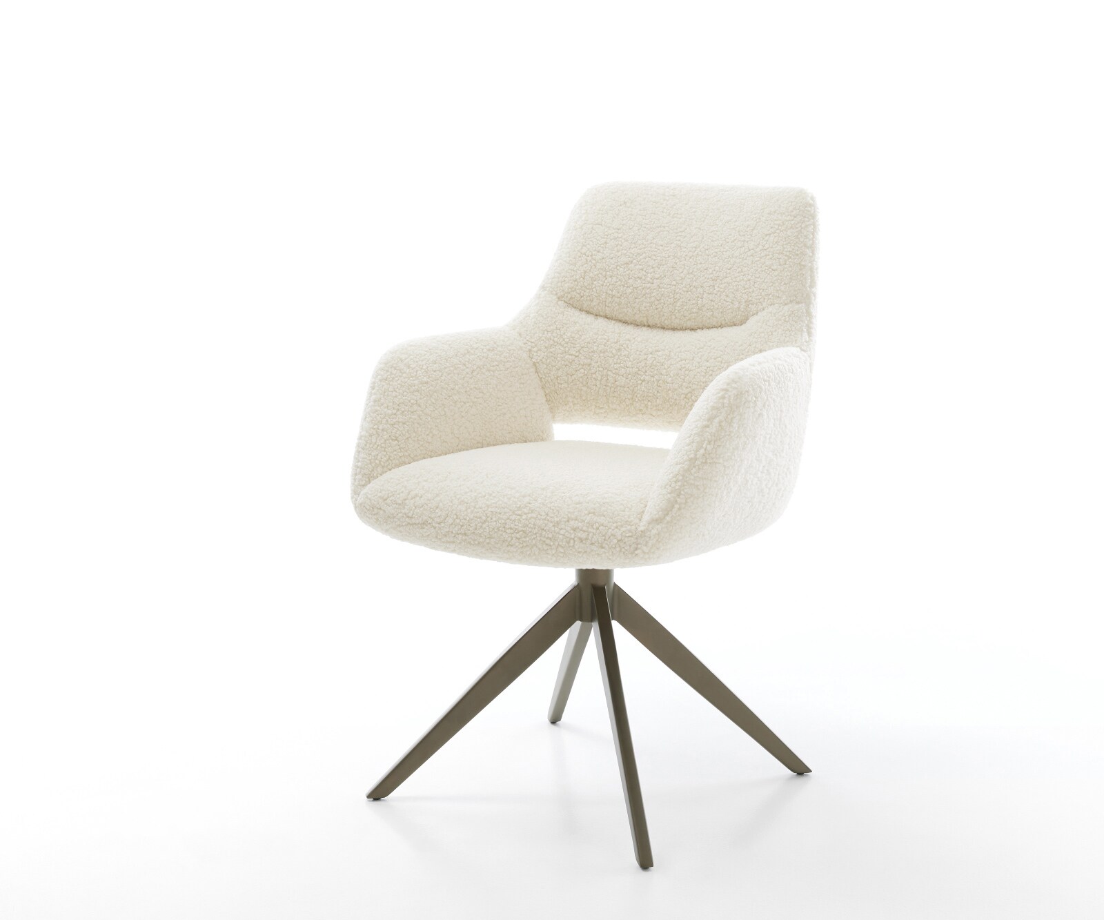 Draaistoel Yago-Flex met armleuning teddy beige kruisframe breed afwerking met titanium 360° draaibaar rocker-functie pocketveer kern 1