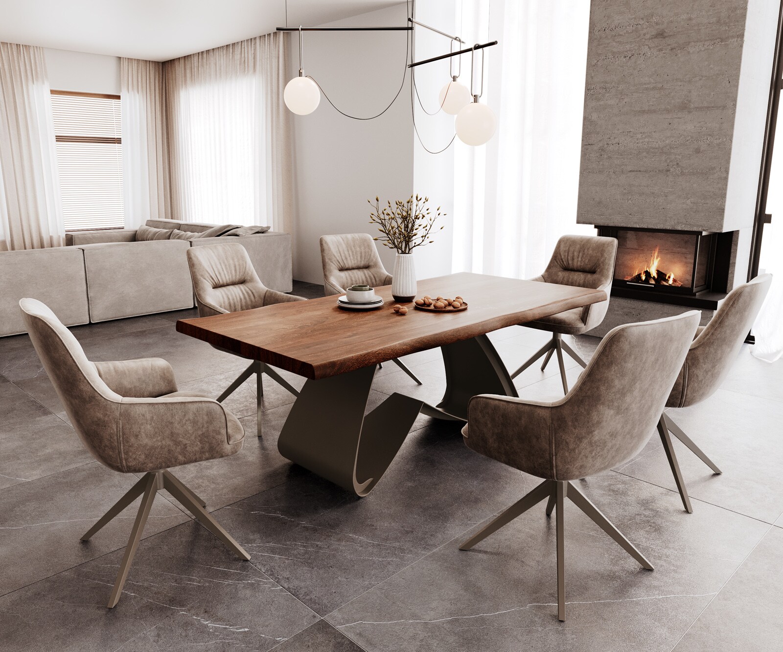 Eetkamertafel Edge 200x100 XL acacia bruin W-frame metaal effectafwerking titaan Live-Edge 5