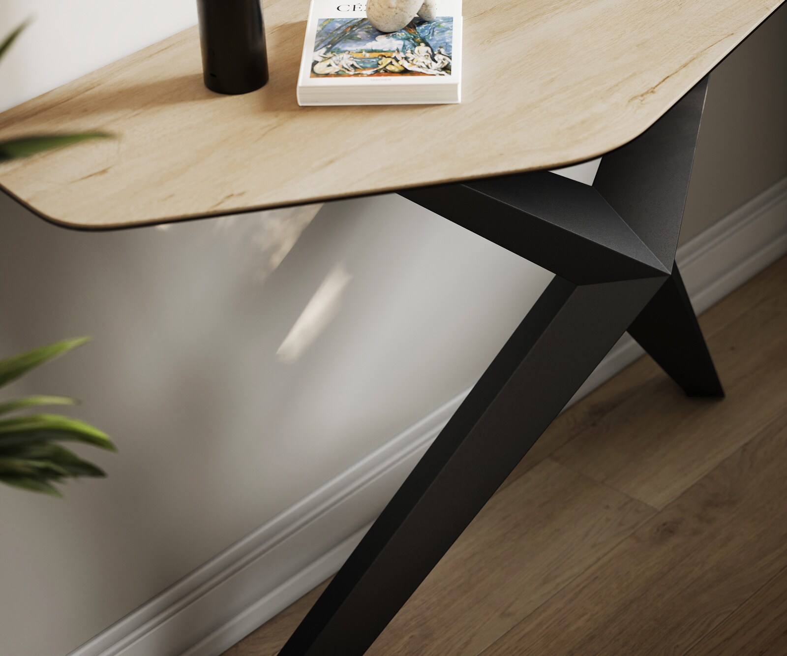 Consoletafel Edge Polygonaal 140x50 cm Keramiek Laminam® Sabbia Eichefarbig Zentharo Metaal Zwart 6