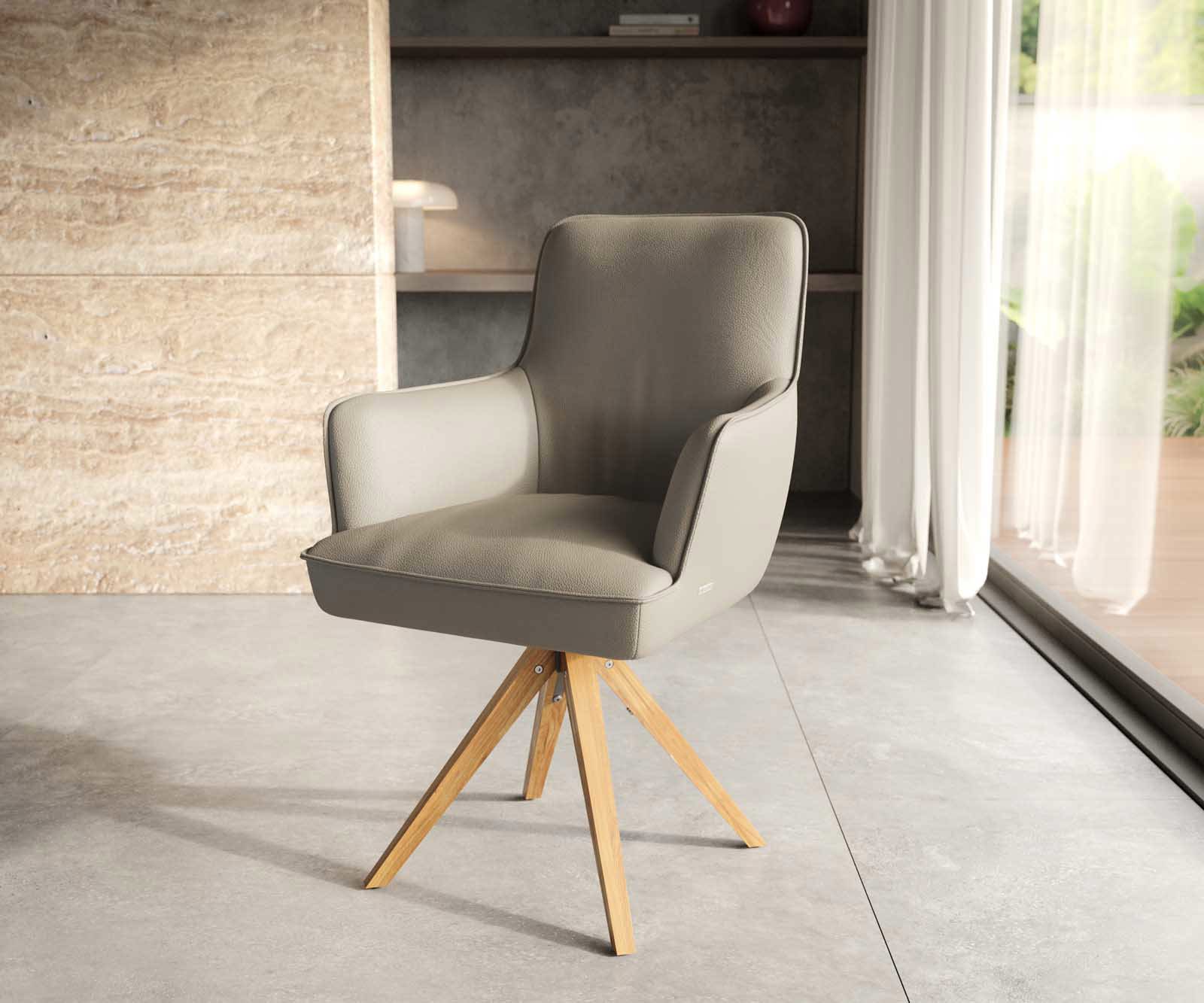 Draaistoel Heira-Flex met armleuning echt leer mud houten frame hoekig natuur 180° draaibaar pocketveer kern