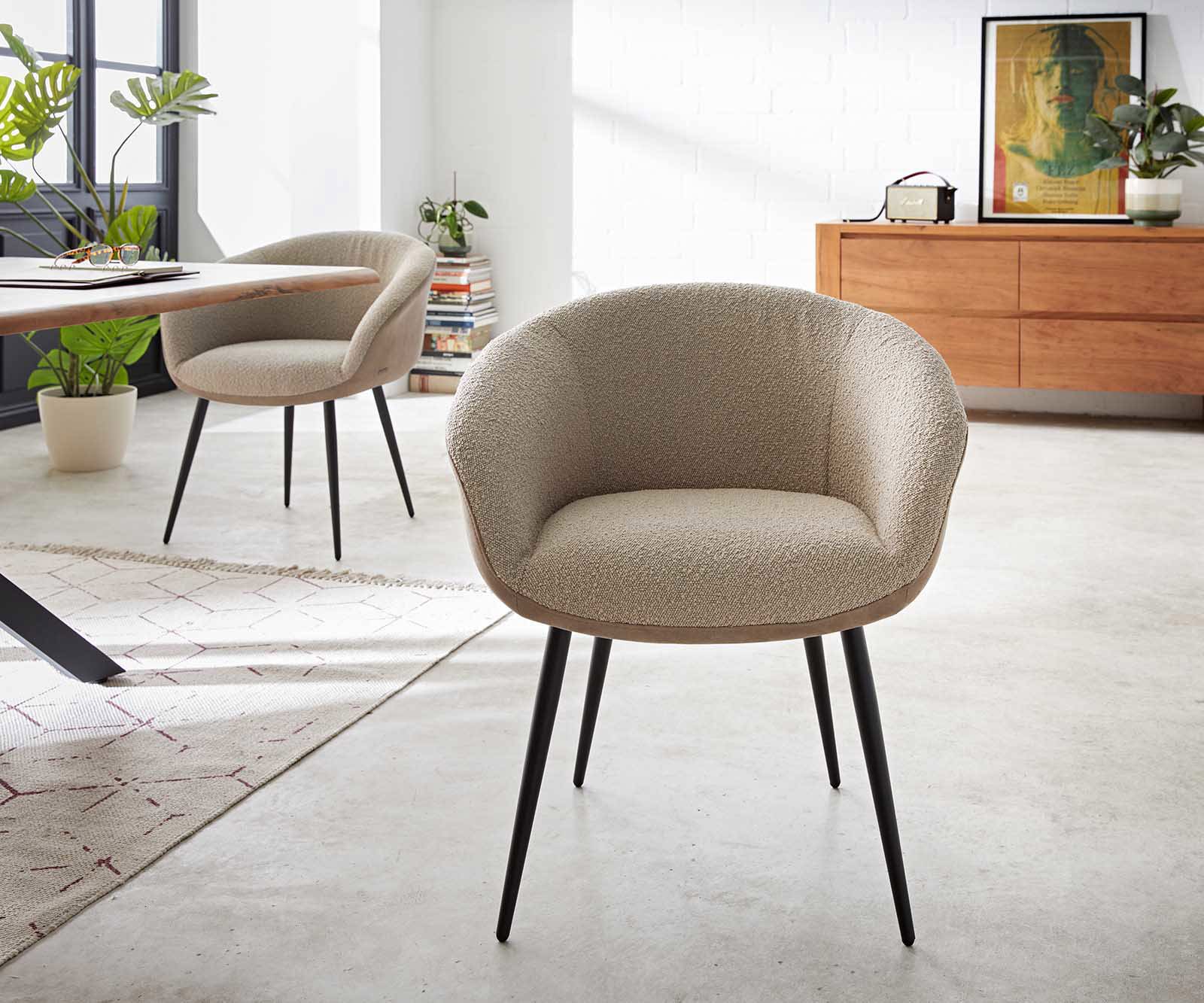 Eetkamerstoel Vinka-Flex met armleuning materiaalmix mud 4-poot conisch zwart pocketveer kern 1 Eetkamerstoel Vinka-Flex met armleuning materiaalmix mud 4-poot conisch zwart pocketveer kern 1