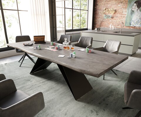 Eettafel Edge 260x100 acacia platina  V-frame staal  zwart  Live-Edge