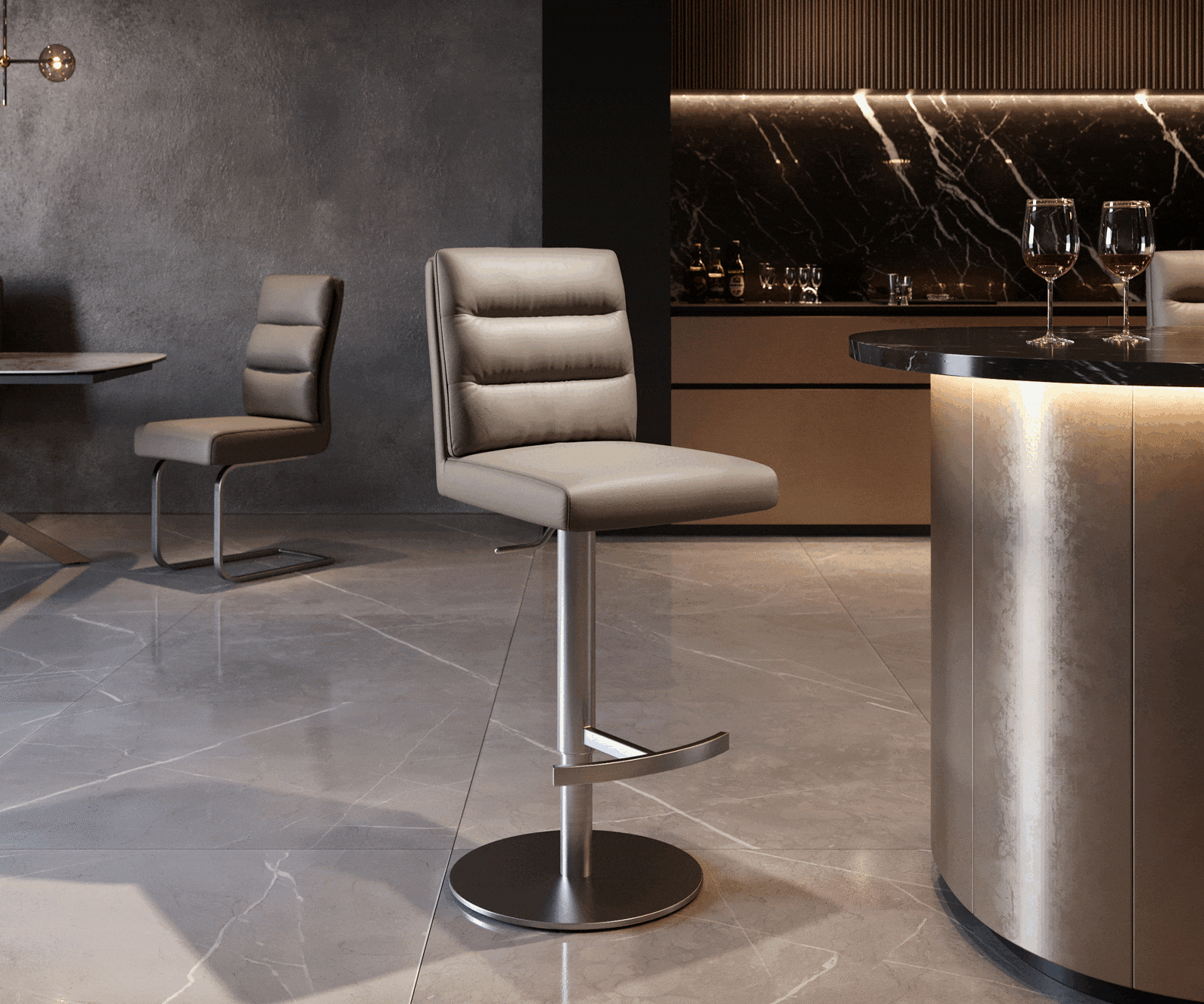 Barstoel Pela-Flex Volledig leer Mud Draaivoet in hoogte verstelbaar RVS Draaibaar pocketvering 6