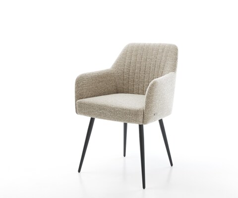 Eetkamerstoel Greg-Flex geweven stof beige 4-poot conisch zwart pocketveer kern