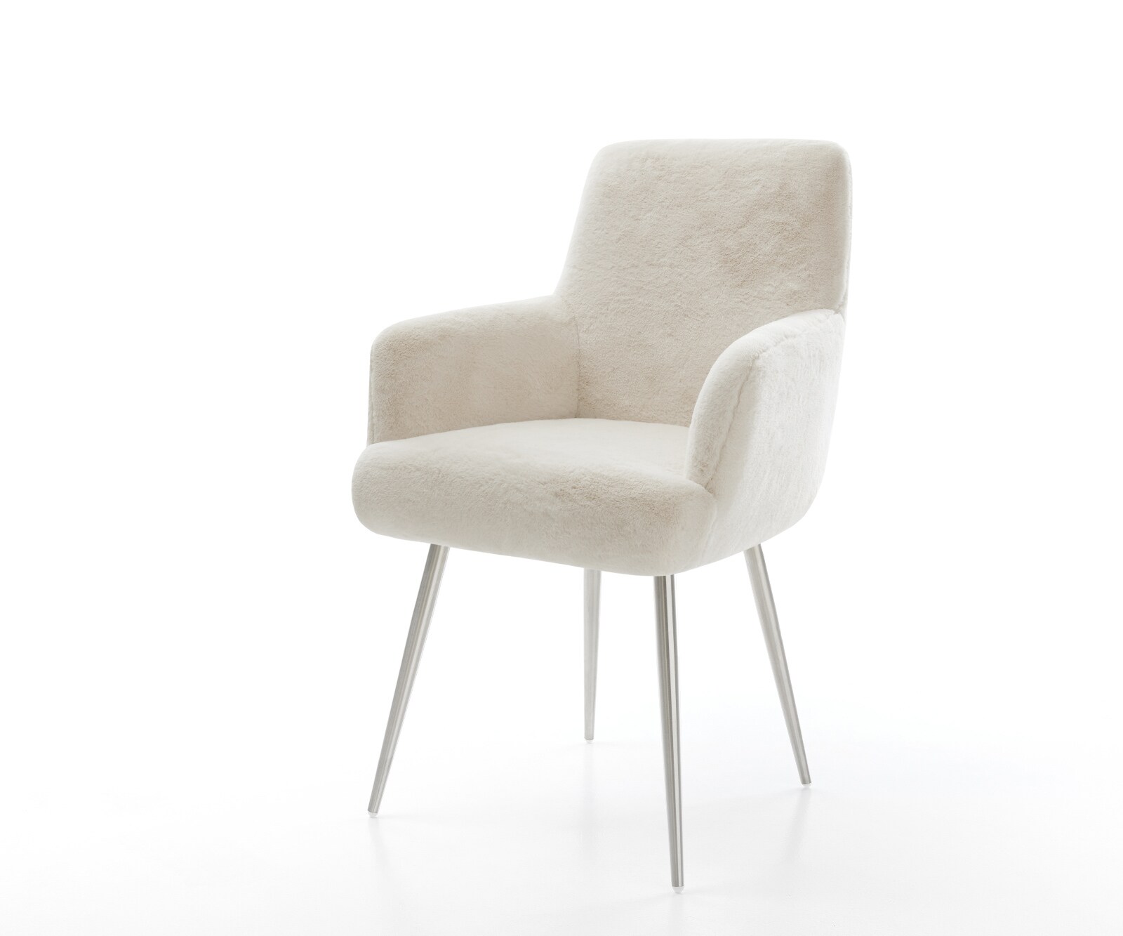 Eetkamerstoel Heira-Flex met armleuning pluchen crème-wit 4-poot conisch roestvrij staal pocketveer kern 1