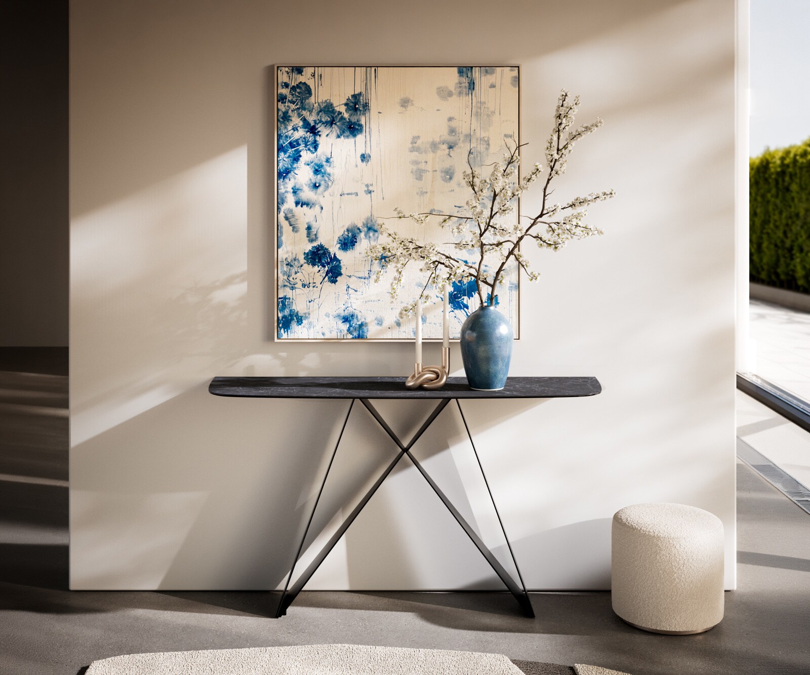 Consoletafel Edge Bootvorm 140x40 cm Keramiek Laminam® Nero Greco Anthrazit Velio Metaal Zwart 4
