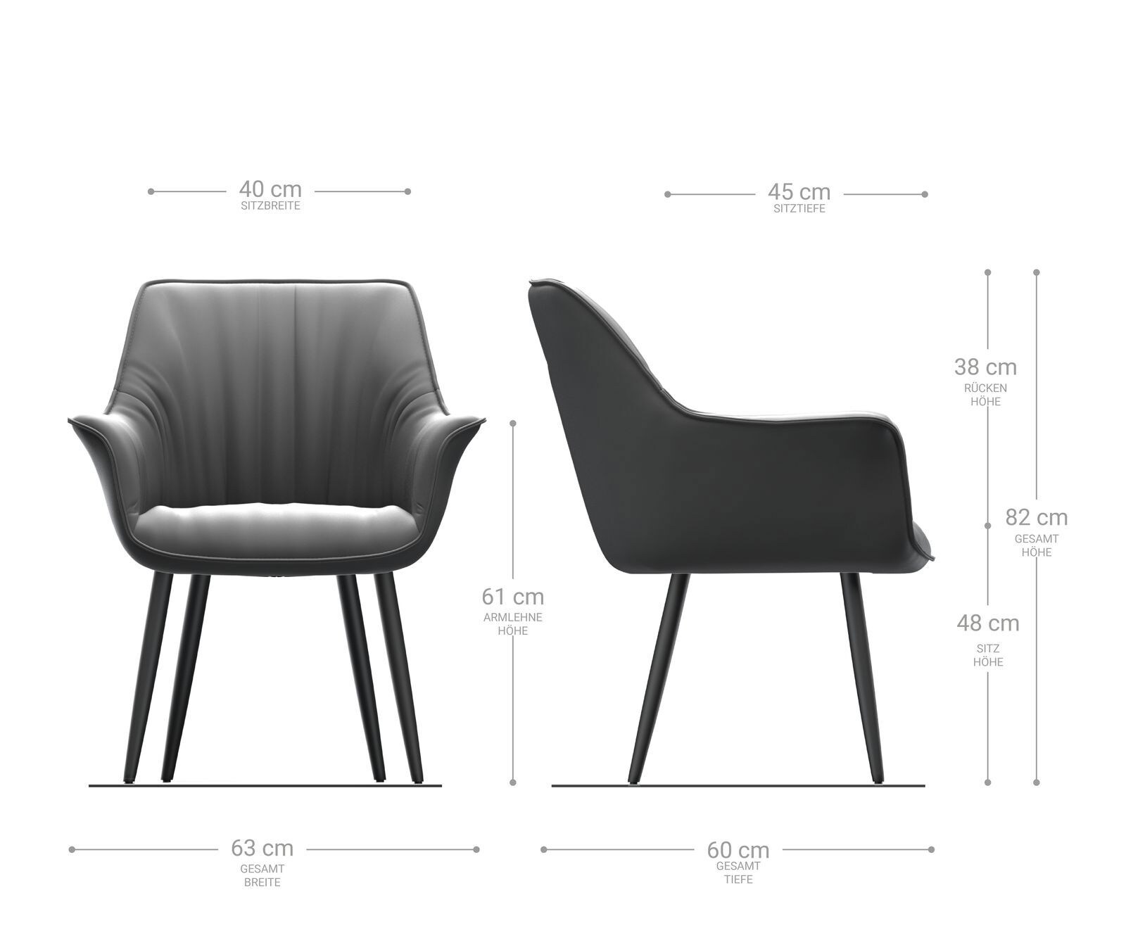 Eetkamerstoel Keila-Flex met armleuning microvelours antraciet vintage 4-poot conisch roestvrij staal 6