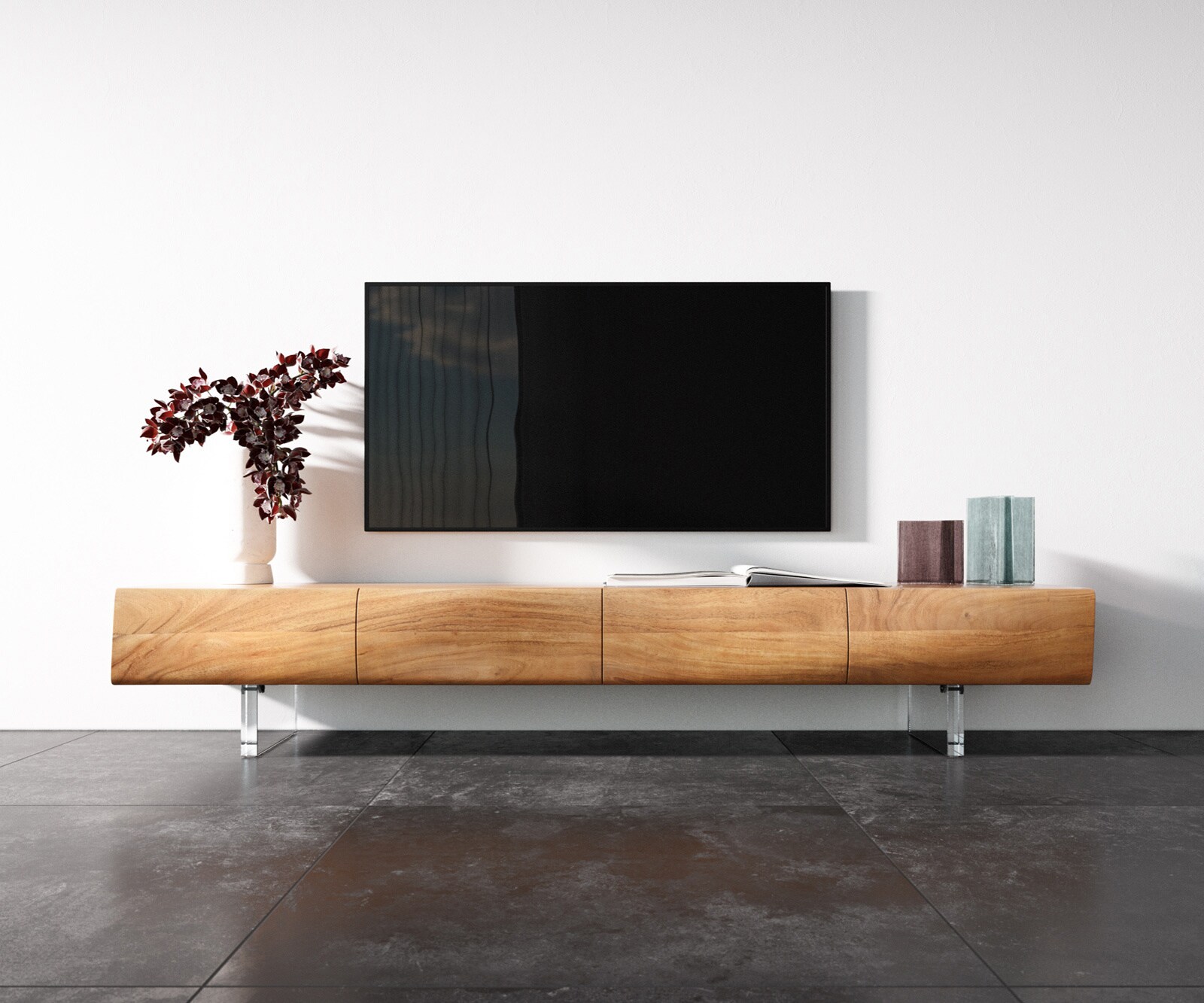 TV-meubel New Live-Edge 200 cm acacia natuur 4 deuren acrylpootjes  3