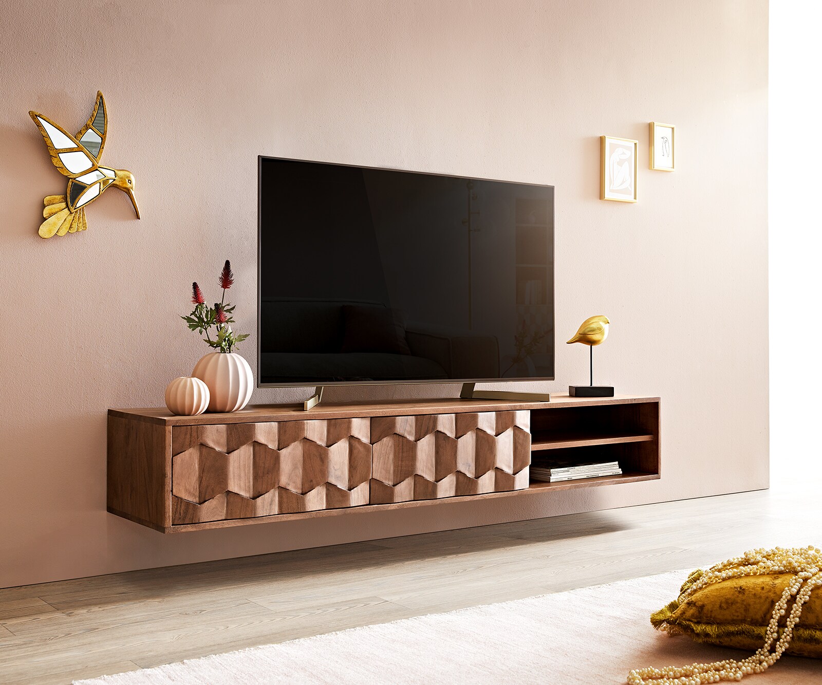 Tv-meubel Fevo 160 cm acacia bruin 2 deuren zwevend