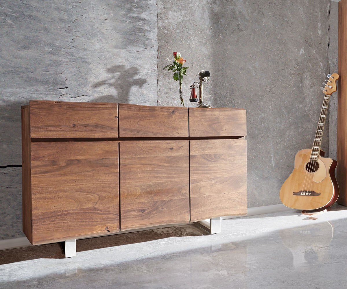 Dressoir Live-Edge 147 cm acacia bruin 3 deuren 3 laden