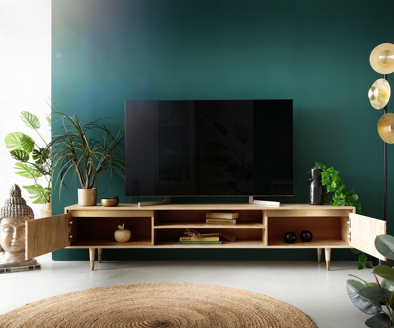 TV-meubel Budaya 200 cm mango natuur 2 deuren rond 3 TV-meubel Budaya 200 cm mango natuur 2 deuren rond 3