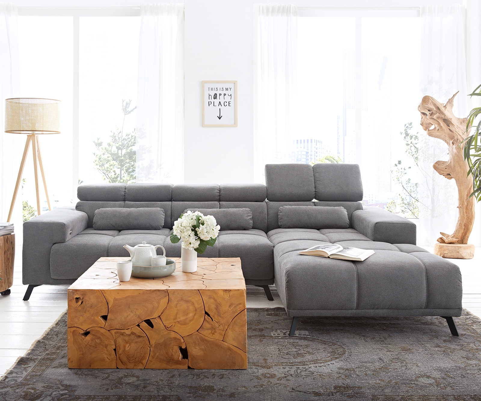 Hoekbank Ordino 285x200 microvezel grijs voetenbank rechts elektrische zitdiepteverstelling 1 Hoekbank Ordino 285x200 microvezel grijs voetenbank rechts elektrische zitdiepteverstelling 1