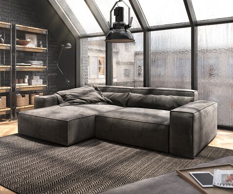 Hoekbank Sirpio XL 270x170 cm microvezel kaki bruin recamiere variabele met kruk