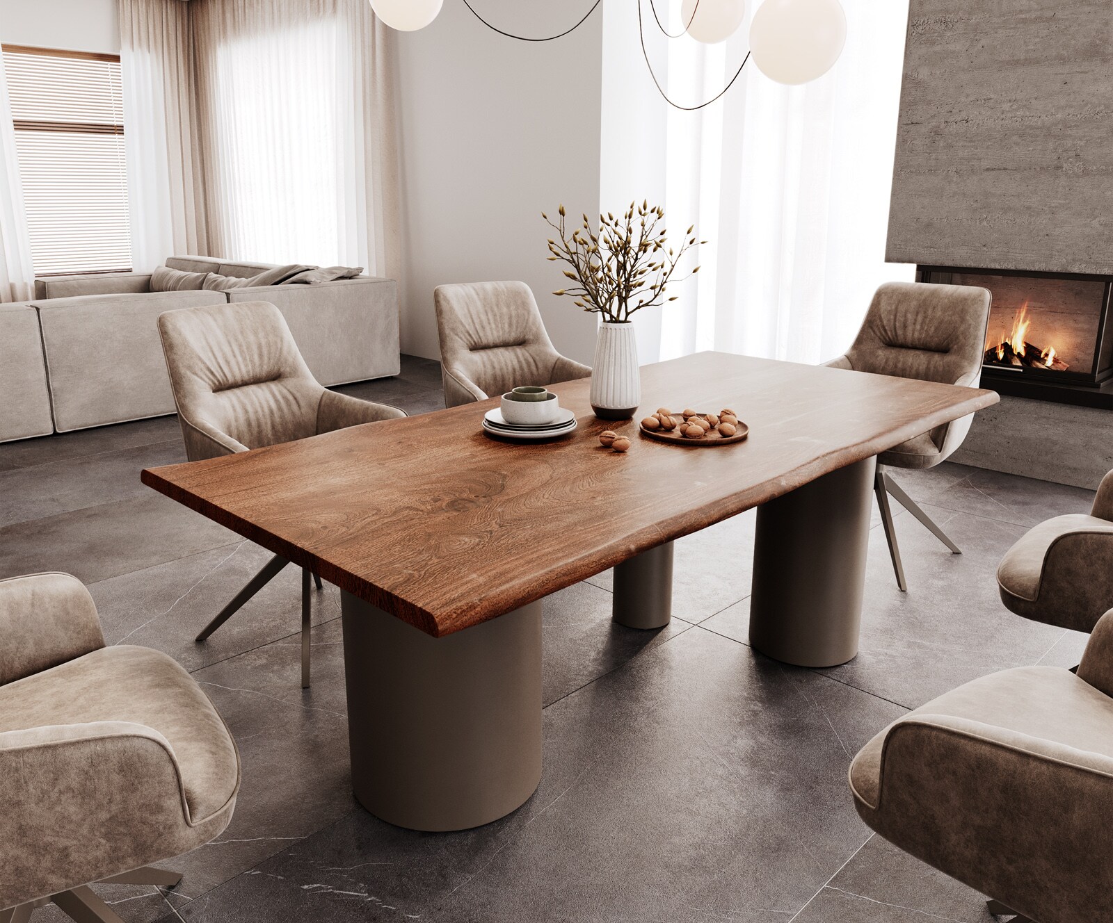 Eetkamertafel Edge 200x100 acacia bruin Troa metaal effectafwerking titaan Live-Edge