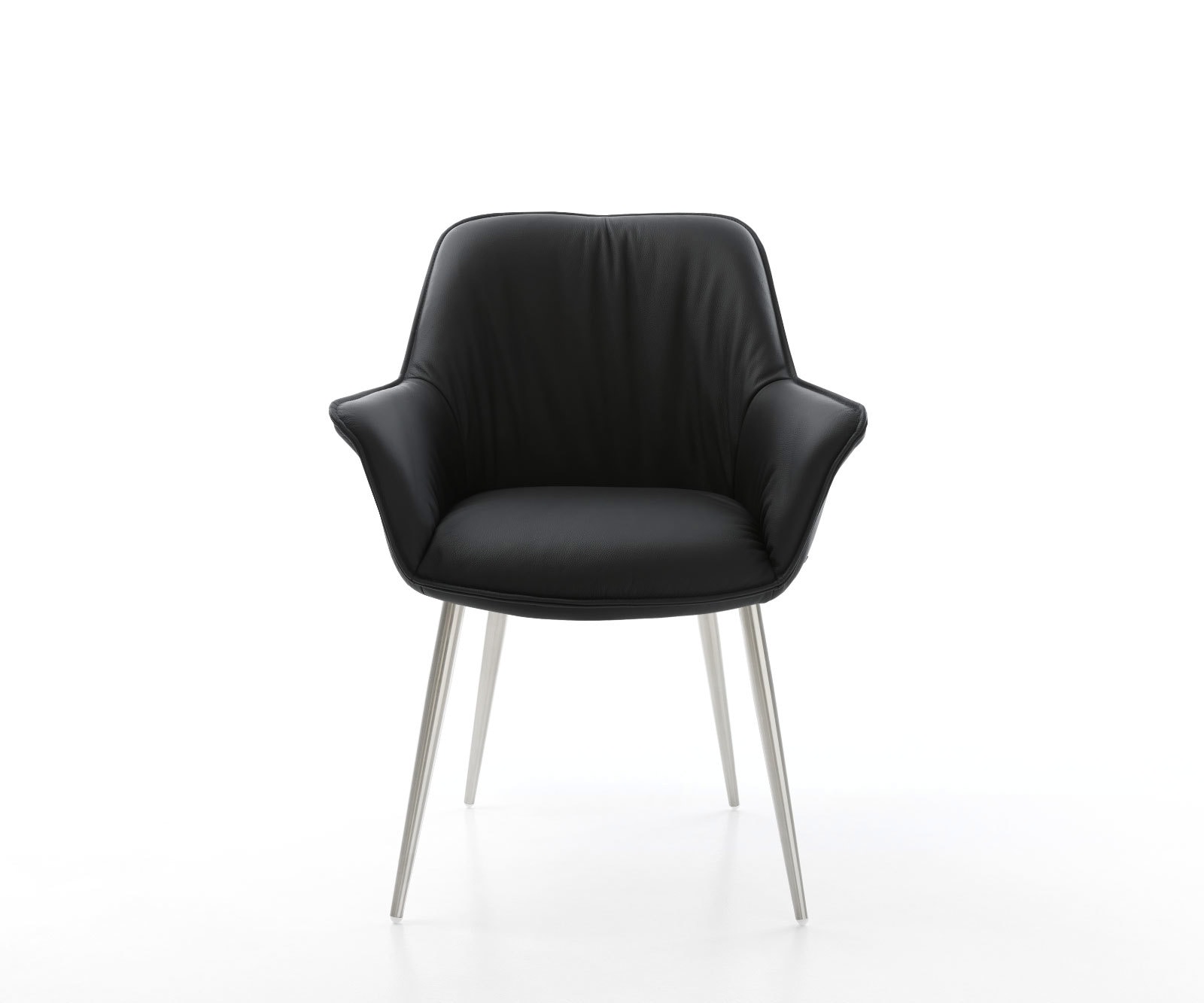 Eetkamerstoel Keila-Flex met armleuning echt leer zwart 4-poot conisch roestvrij staal 2 Eetkamerstoel Keila-Flex met armleuning echt leer zwart 4-poot conisch roestvrij staal 2