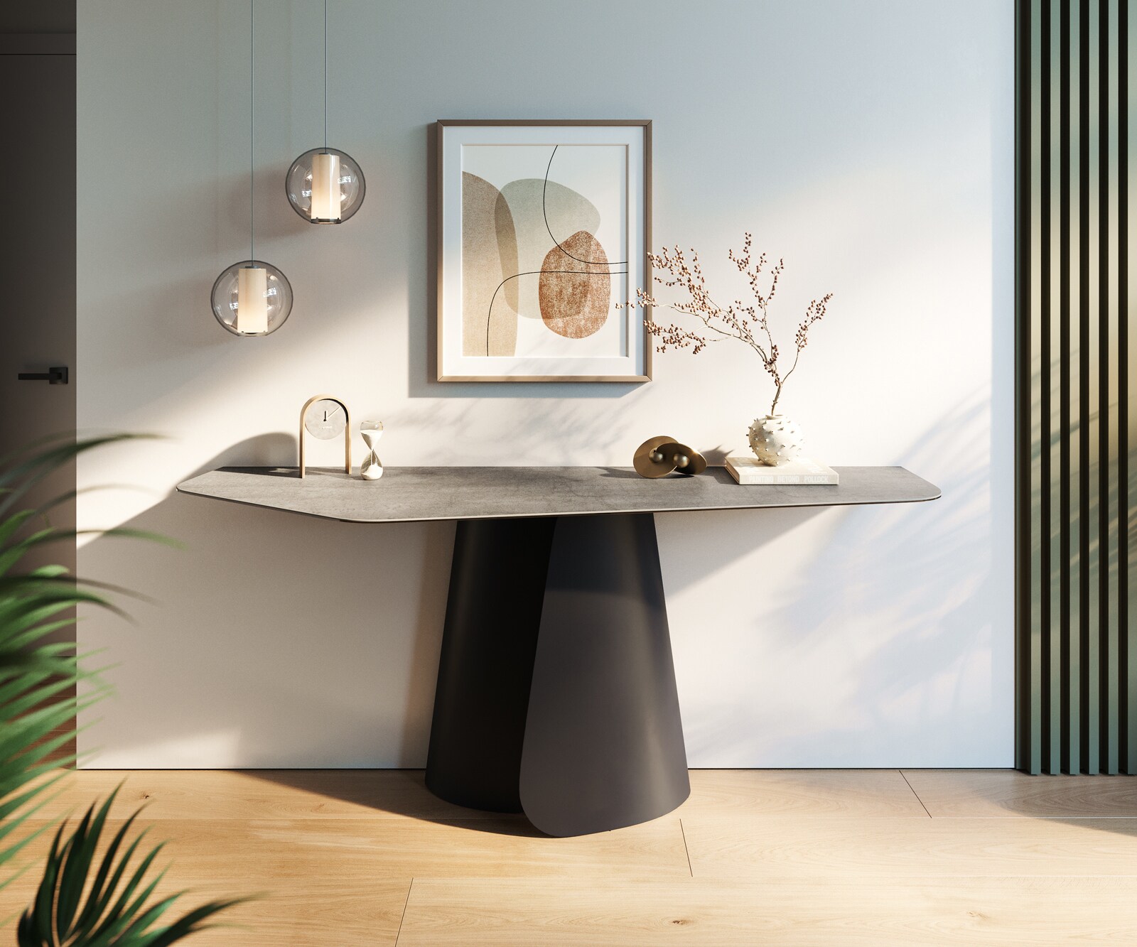 Consoletafel Edge Polygonaal 180x50 cm Keramiek Betongrijs Livos Metaal Zwart 4