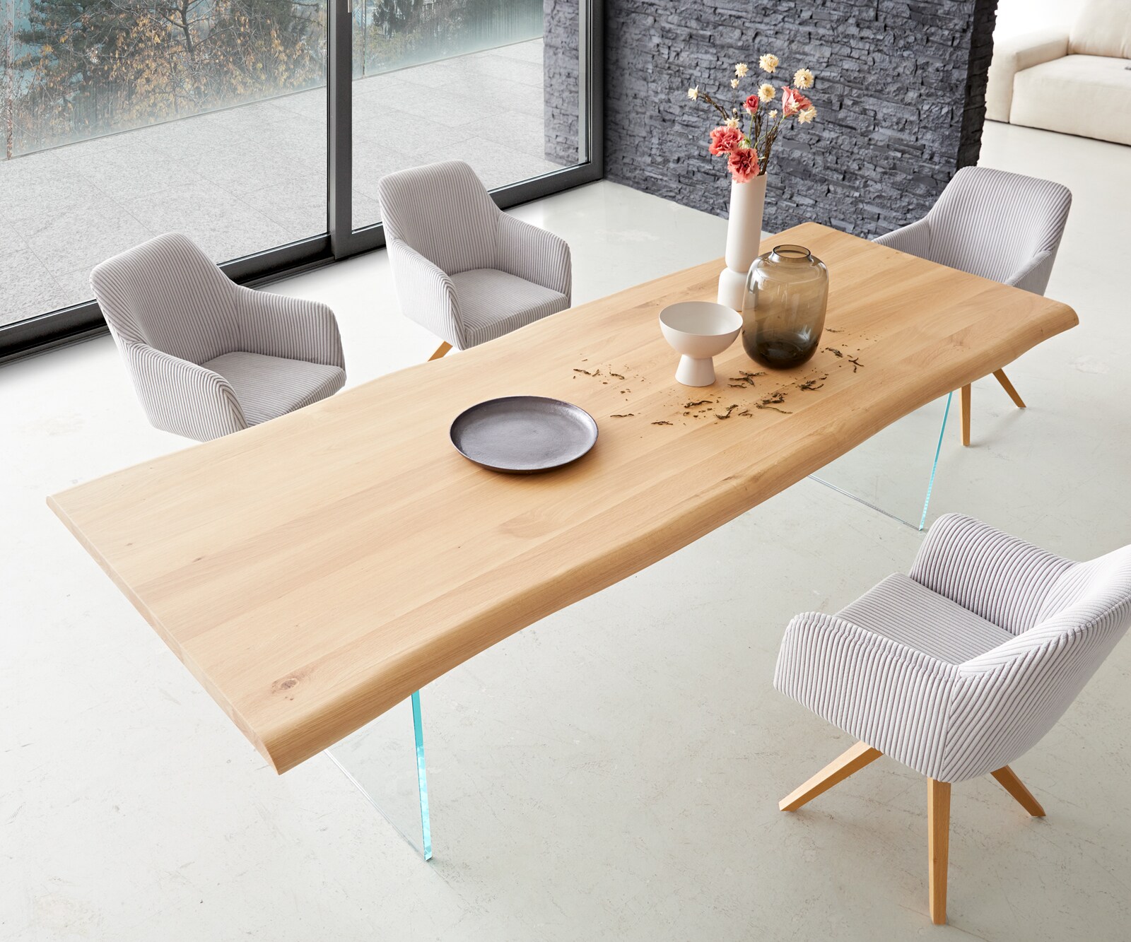 Eettafel Edge 260x100 eiken natuur glas Live-Edge 4