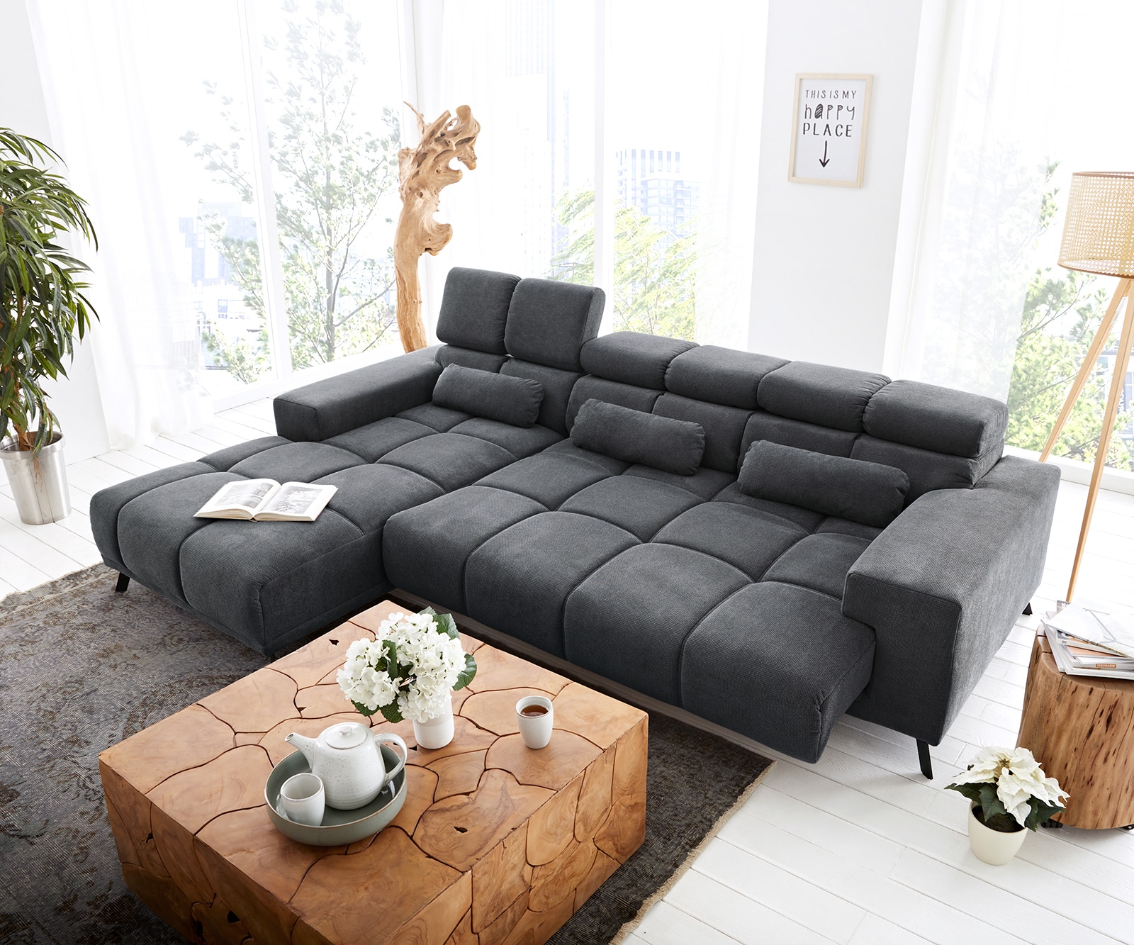 Hoekbank Ordino 285x200 microvezel zwart voetenbank links elektrische zitdiepteverstelling 4 Hoekbank Ordino 285x200 microvezel zwart voetenbank links elektrische zitdiepteverstelling 4