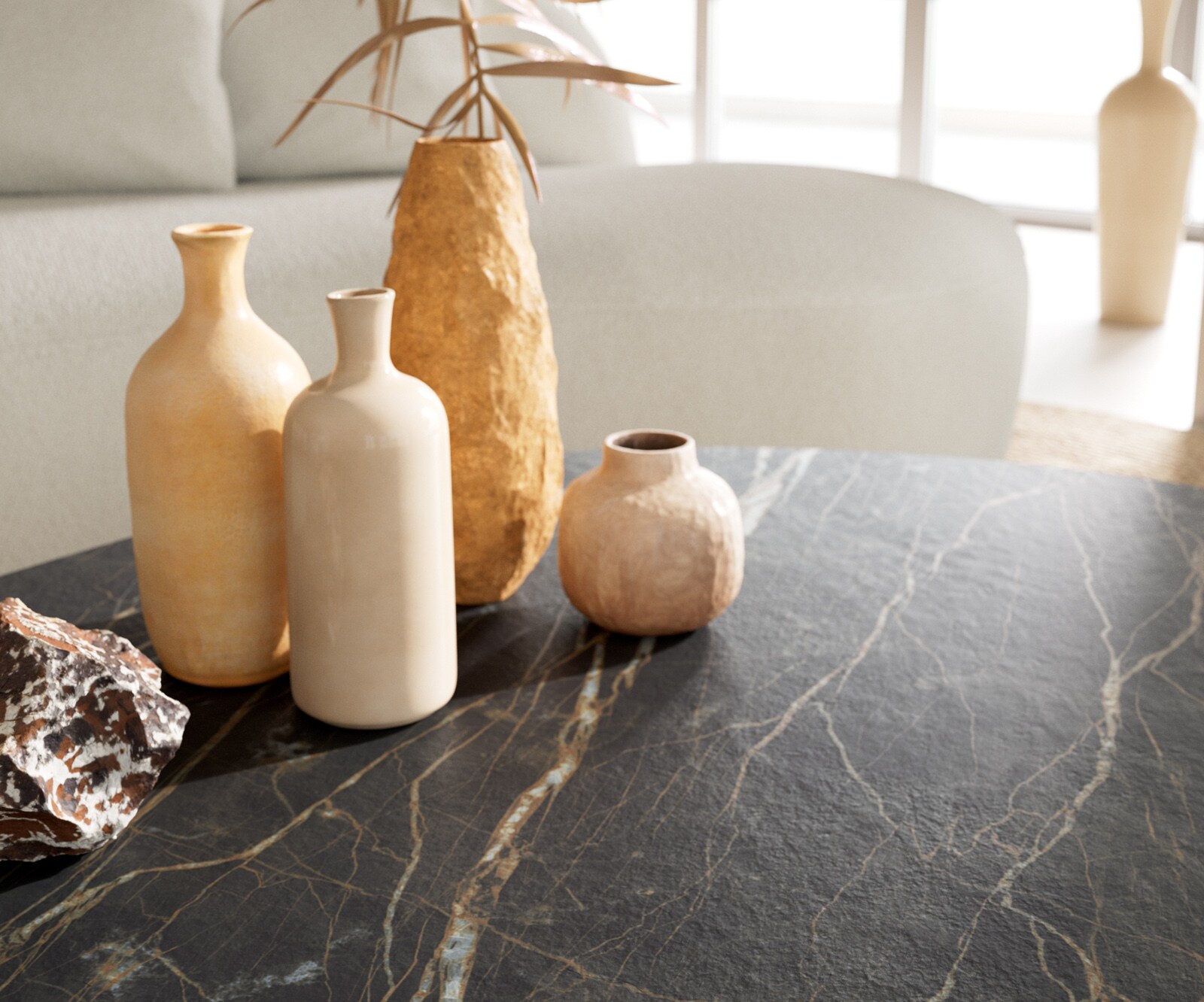 Salontafel Edge Oval 140x75 cm keramiek Laminam® Noir Desir bruin Vibany zwart metaal 7