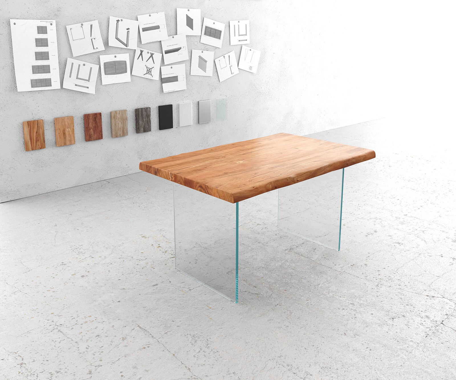 Eettafel Edge 140x90 XL acacia natuur verre Live-Edge