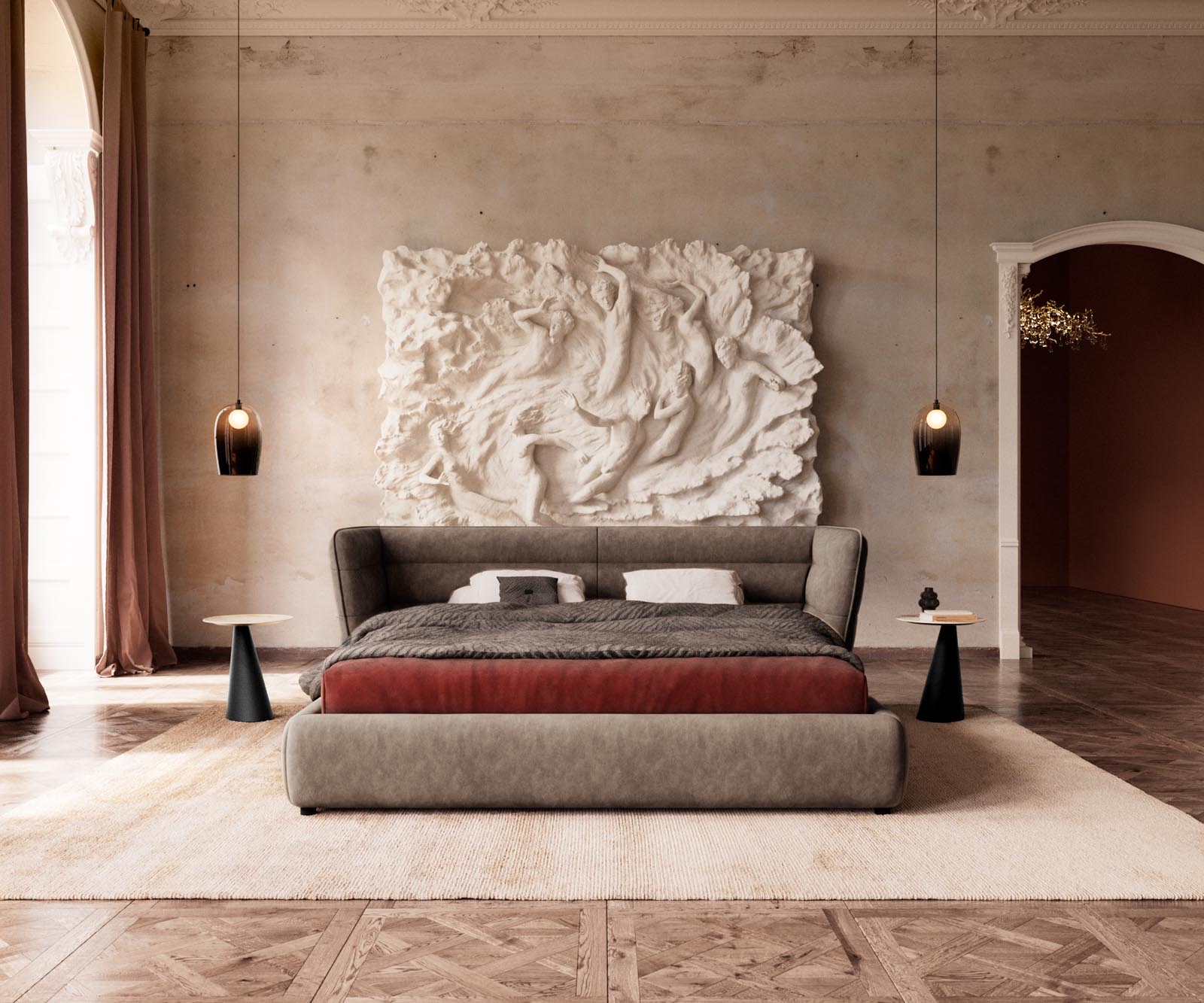 Simea gestoffeerd bed 180x200 cm microvezel taupe vintage 1