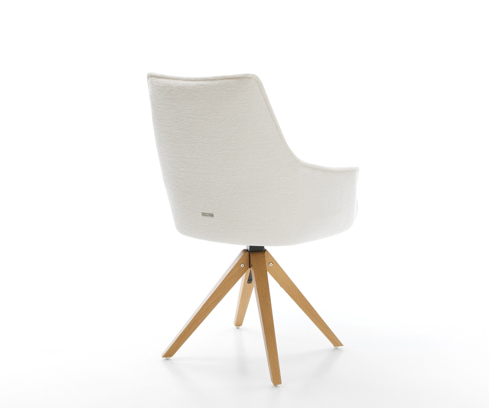 Draaistoel Alja-Flex met armleuning bouclé zacht beige houten frame hoekig natuur 180° draaibaar pocketveer kern 4