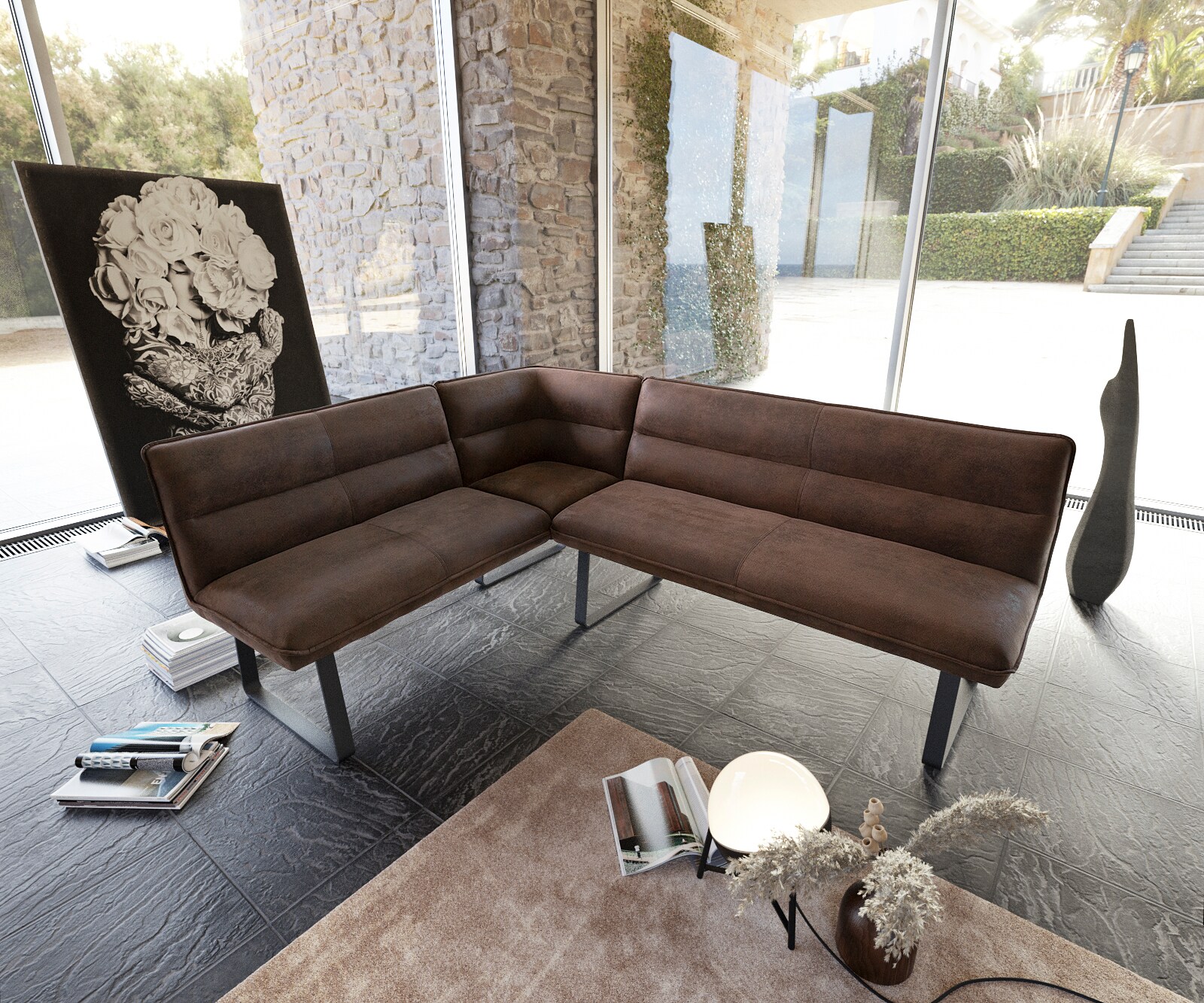 Hoekzbank Salvo 200x160 cm bruin vintage metaal zwart poedercoating variabel 1