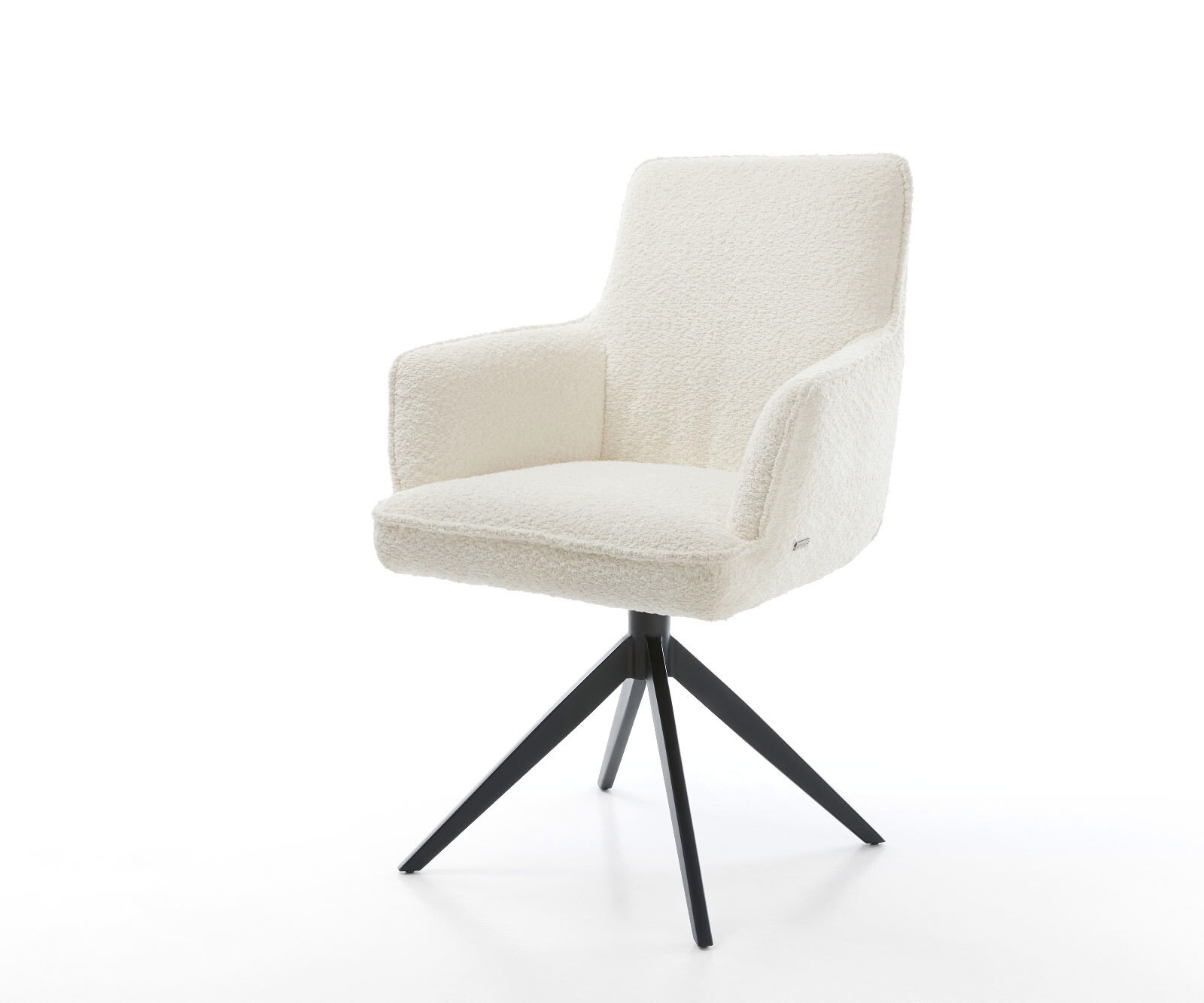 Draaistoel Heira-Flex met armleuning bouclé wit kruisframe breed zwart 360° draaibaar rocker-functie pocketveer kern