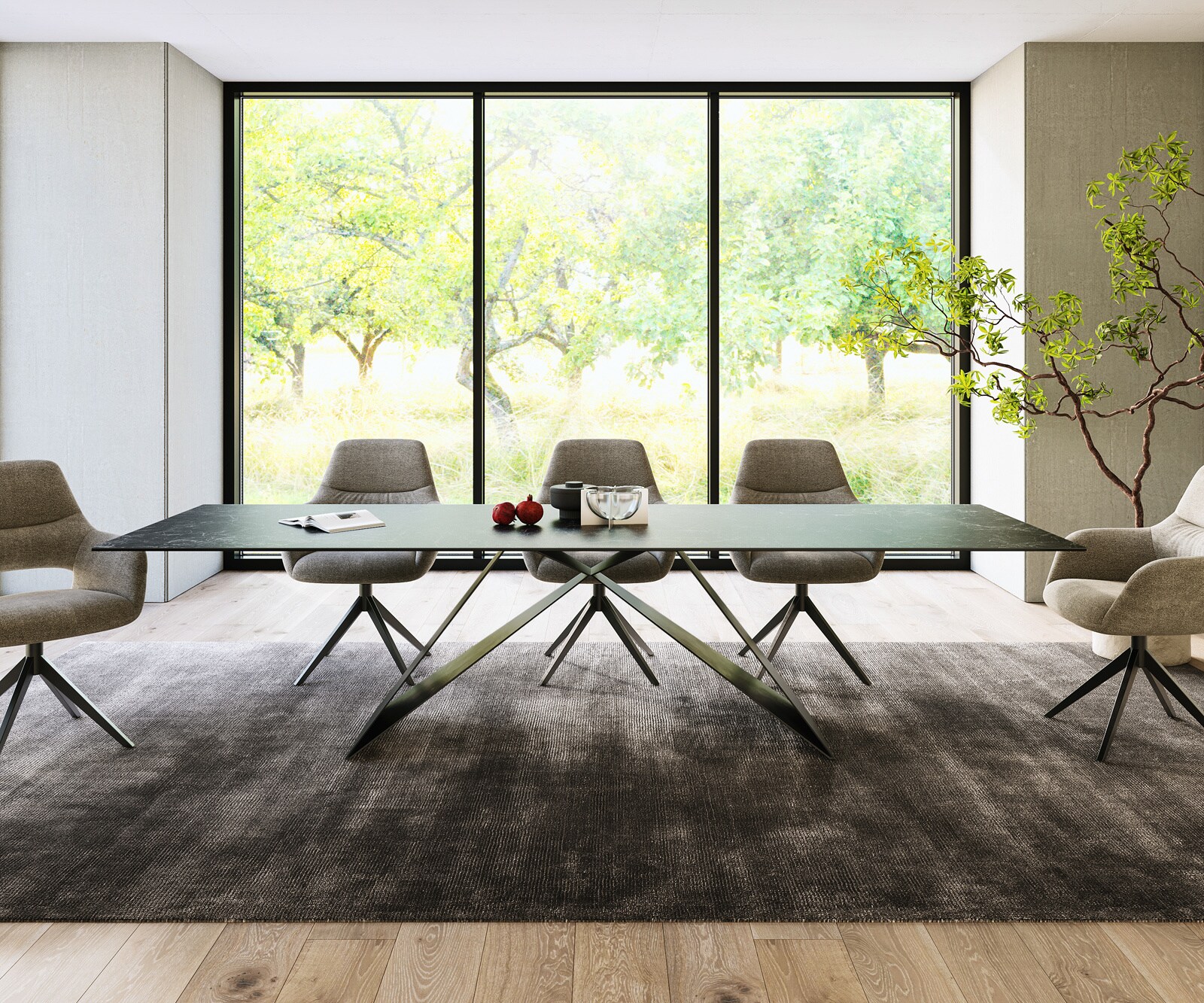 Eettafel Edge 300x100cm Laminam® keramiek grijs V-middenpoot zwart 1