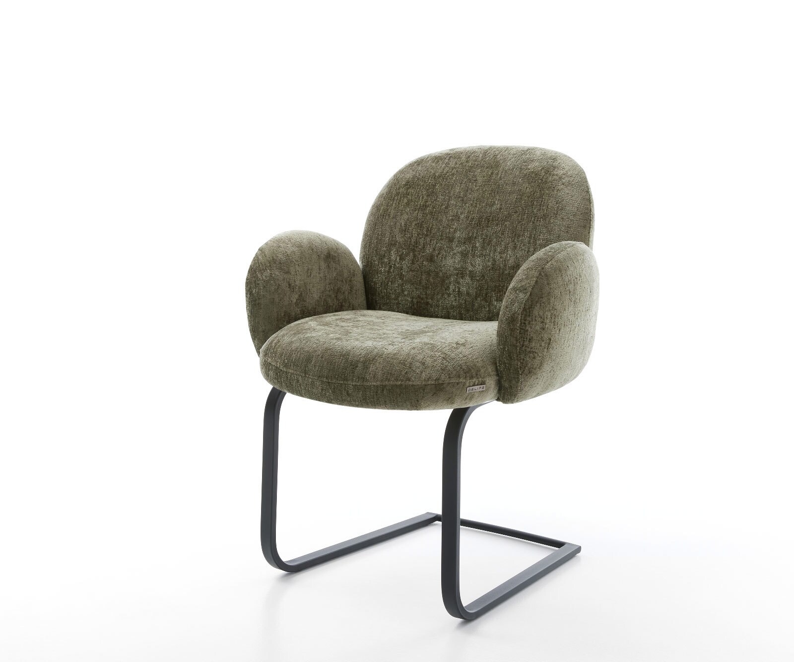Sledemodel Nube-Flex met armleuning chenille olijfgroen sledemodel vlak zwart pocketveer kern