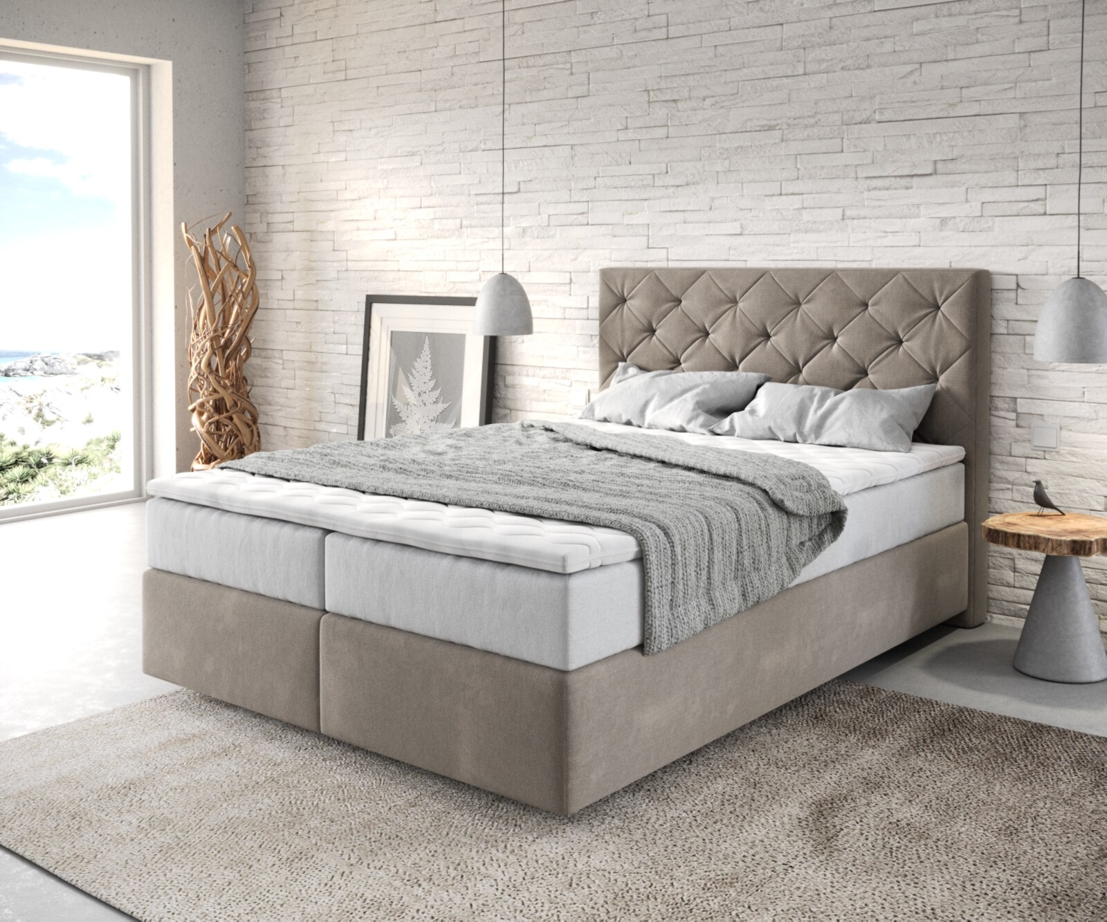 Boxspringbed Dream-Great 140x200 cm Microvezel Beige met TFK Matras en Visco Topper
