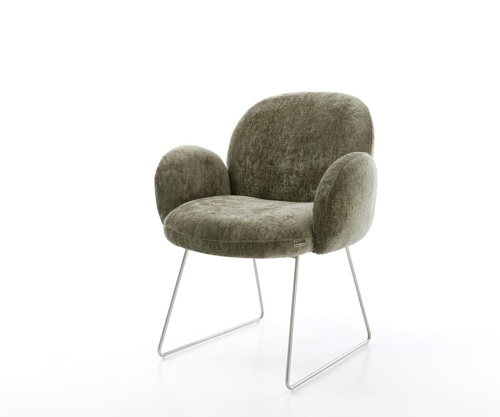 Eetkamerstoel Nube-Flex met armleuning chenille olijfgroen slipframe roestvrij staal pocketveer kern