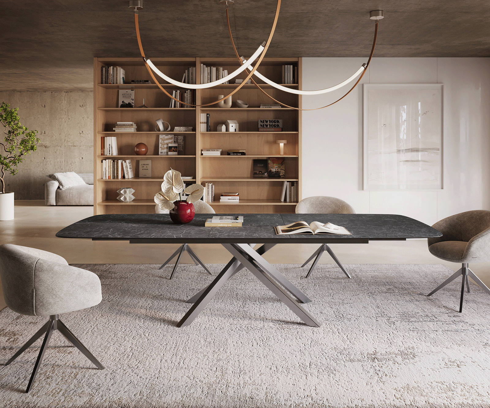 Eettafel Edge Boot 240-300x120 cm Keramiek Laminam® Nero Greco Anthrazit kruisonderstel Rechthoek Roestvrij staal uitschuifbaar 2