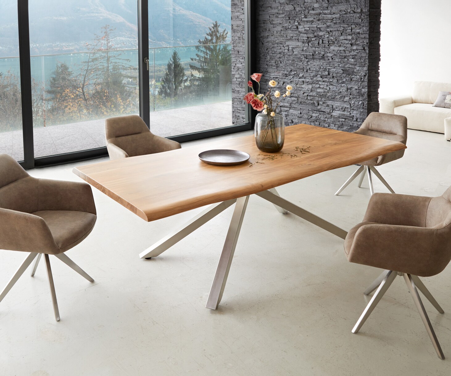 Eettafel Edge 240x100 acacia natuur kruisframe rechthoek roestvrij staal  Live-Edge 6