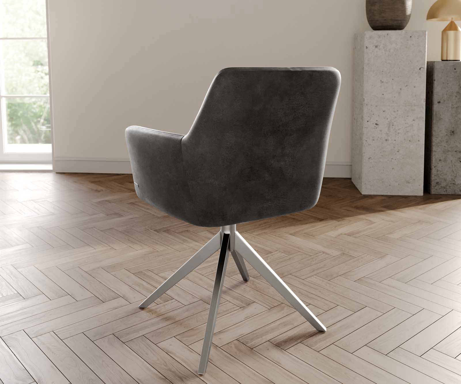 Draaistoel Xana-Flex met armleuning microvelours antraciet vintage kruisframe breed roestvrij staal 360° draaibaar pocketveer kern 3